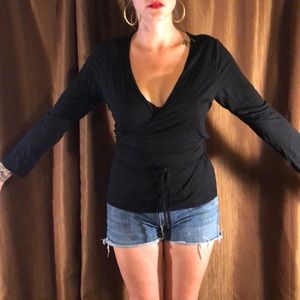 Black v-neck long sleeve wrap shirt
